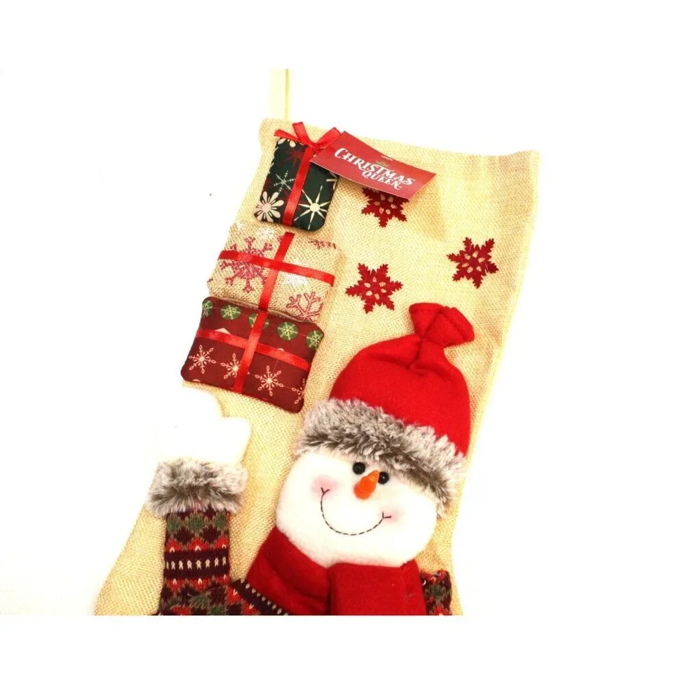 Christmas Queen Snowman 3D Stocking 18 inches Red Beige‎ Holiday Decor NWT